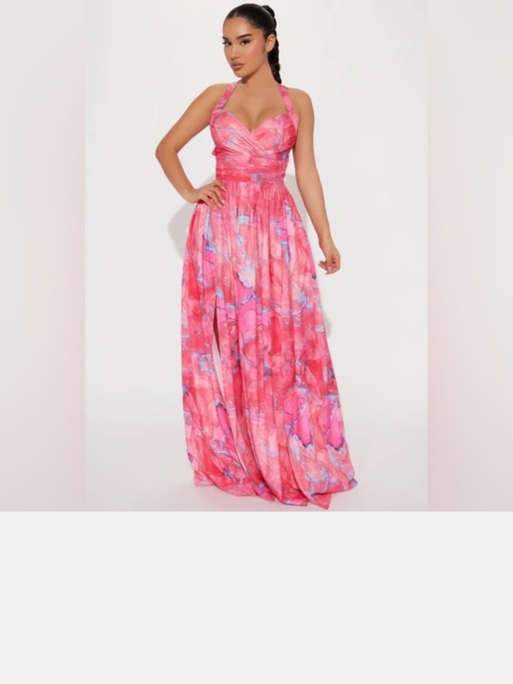 Fashion Nova Pink Marble Halter-Style Maxi Dress